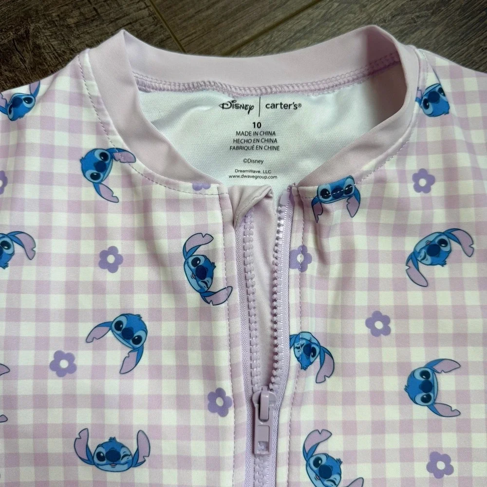 Disney Carter's Girls Lilo & Stitch Gingham 1-Piece Rashguard Swimsuit Size 10